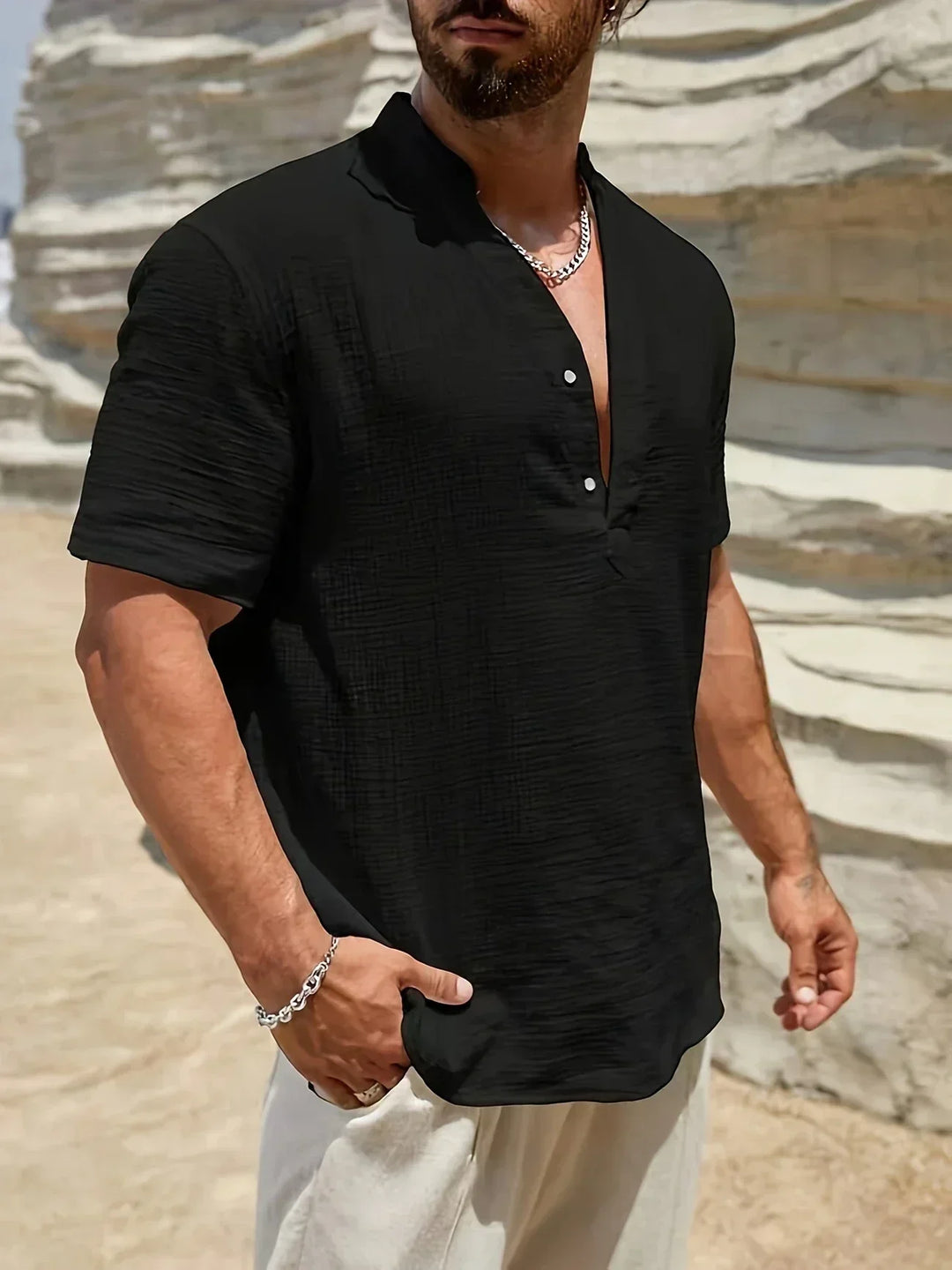 Christian | Elegant Summer Shirt with High Collar