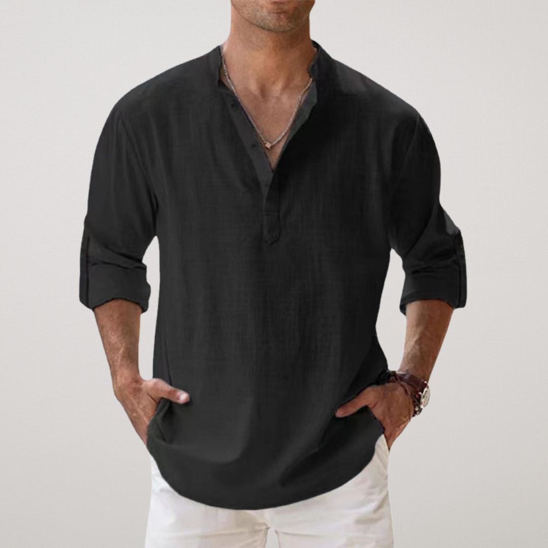 Blake | Linen Effect Cotton Henley Shirt