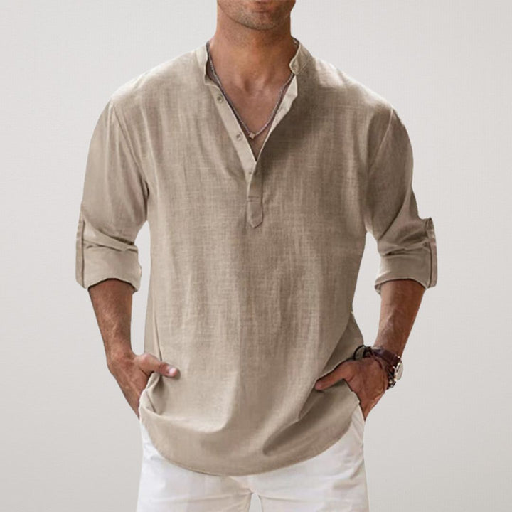 Blake | Linen Effect Cotton Henley Shirt