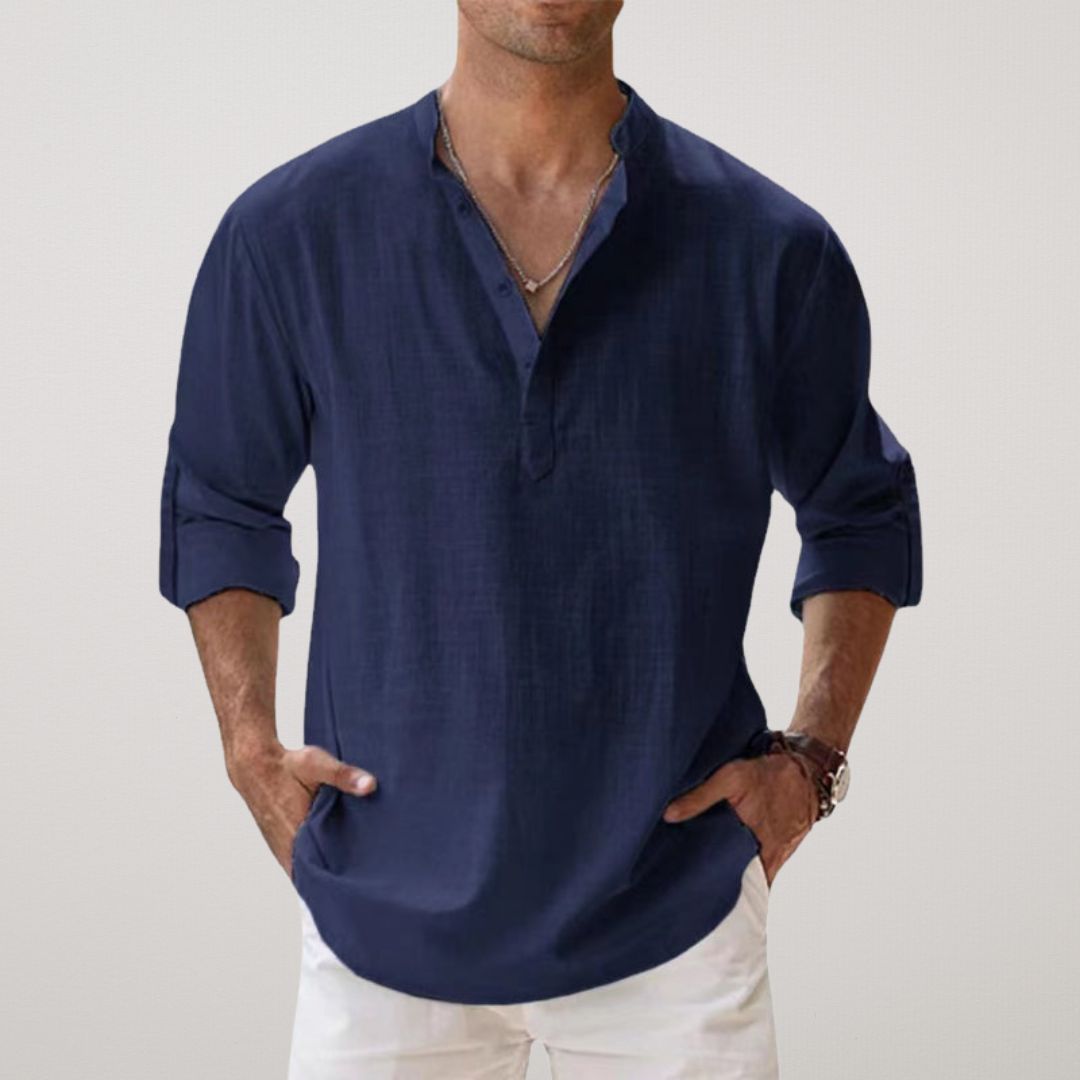 Blake | Linen Effect Cotton Henley Shirt
