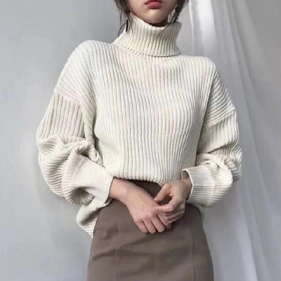 Jennifer | Luxury Pullover with High Collar and Balloon Sleeves