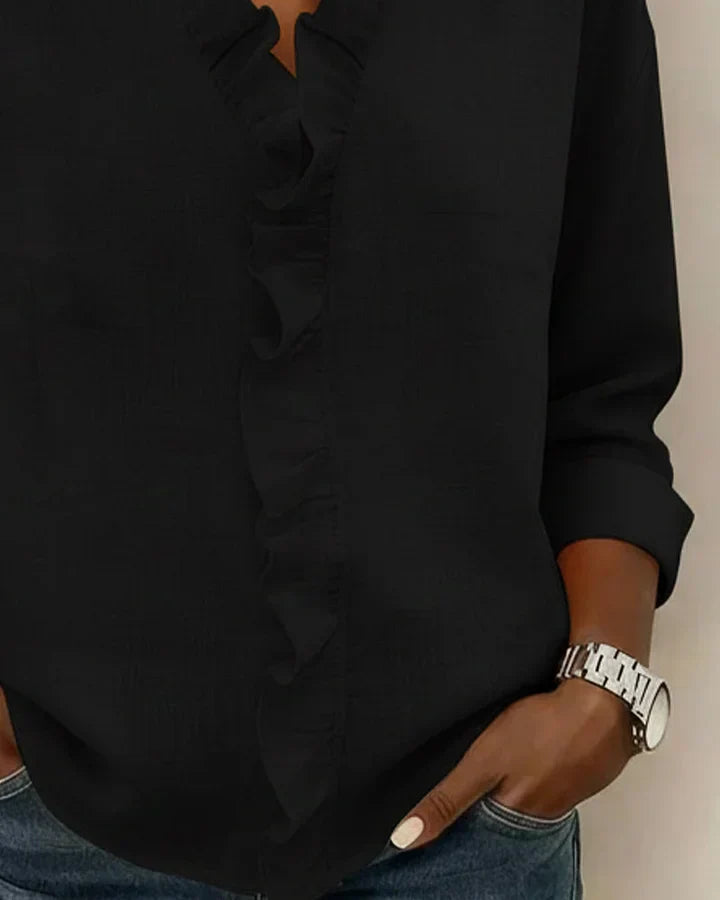 Yvonne | Blouse with Ruffles, V-Neck and Long Sleeves